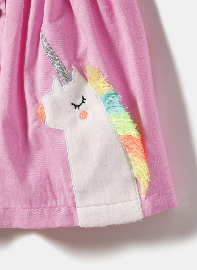 Nautinati light pink Girls' 100% Cotton Unicorn, Cloud, Star Applique Fit & Flare Dress for Women | Best Price UAE